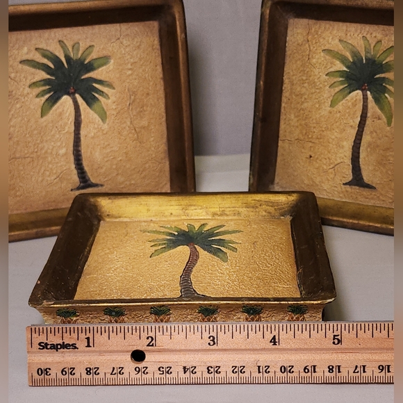 Vint/Mint 8pc Etched Palm Tree w/gold trim + name brand + heavy in weight - Picture 11 of 13